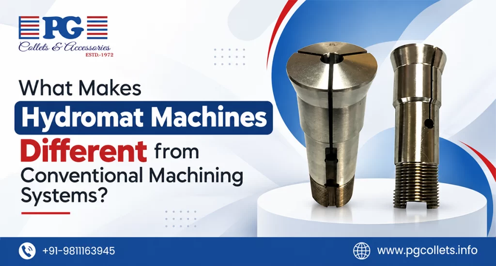 Hydromat Machine rotary transfer system with precision collets for high-volume machining by PG Collet